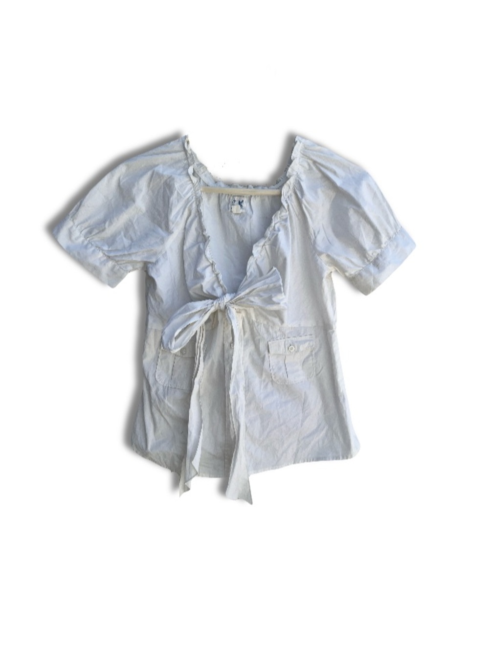 Women's White Tie-Front Ruffle Blouse